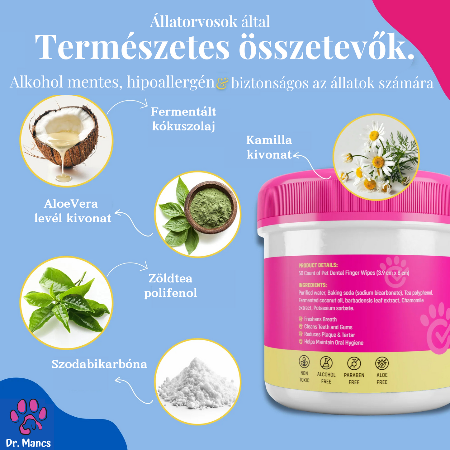 PetWipe Natural – Természetes fogtisztító ujjkendő fogakhoz 50 db